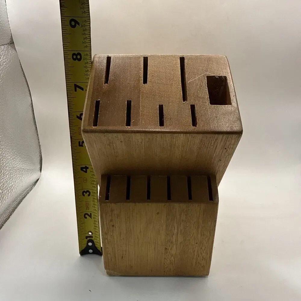 Wooden Knife Block 14 Slot Storage Countertop Organization Sharpener *